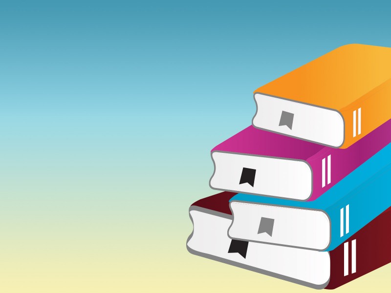 Pile of Books with One Book Powerpoint Templates - Blue, Education, Orange  - Free PPT Backgrounds and Templates