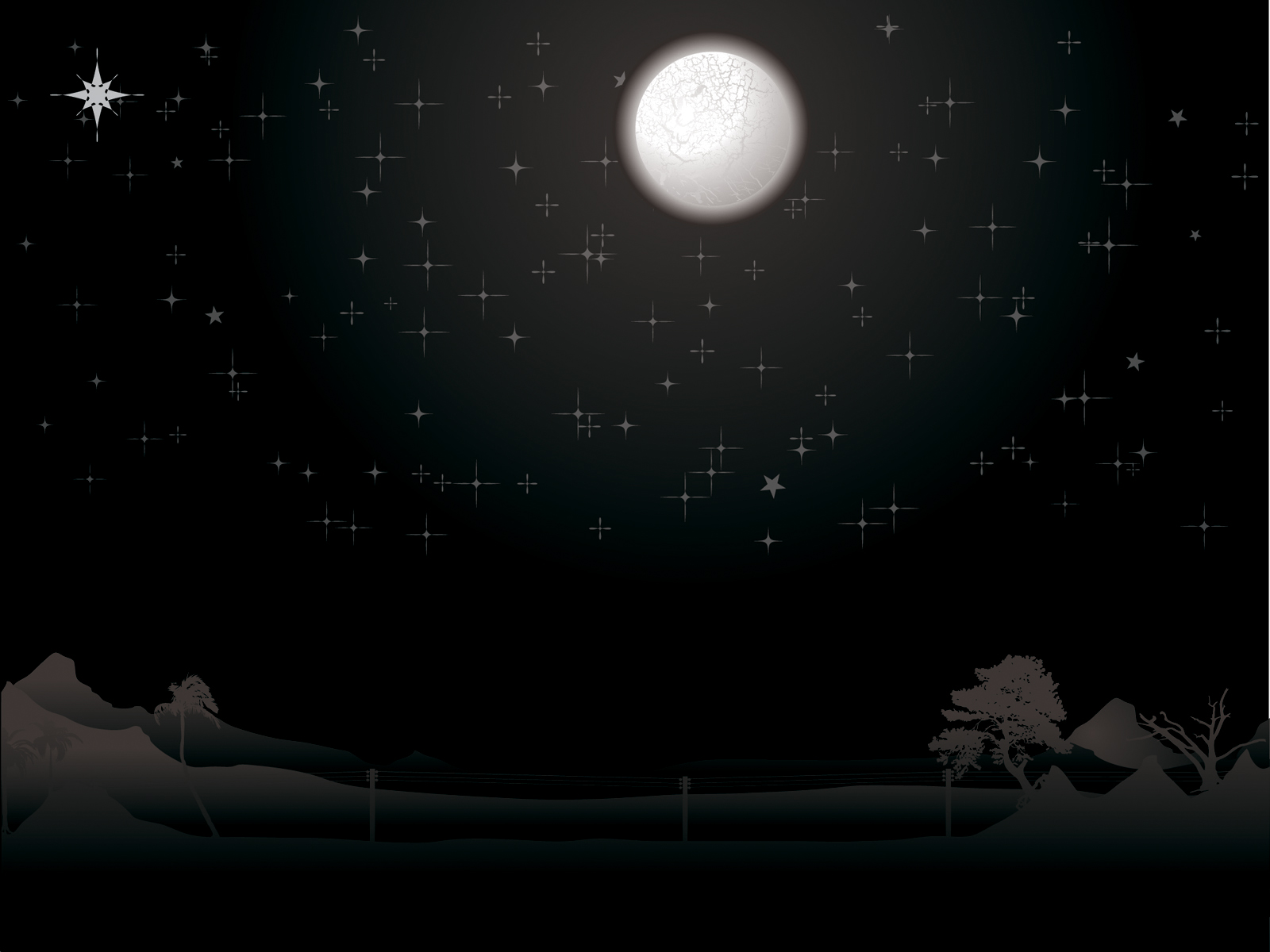 Night Moon and Stars Scene Powerpoint Templates - Black, Buildings &  Landmarks, Silver - Free PPT Backgrounds and Templates