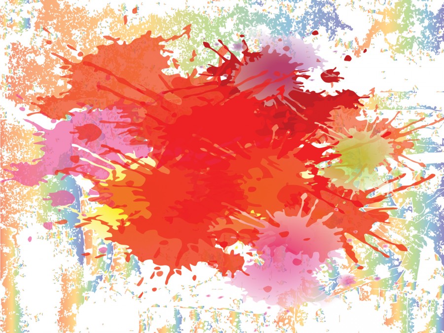 Colour Splashes On The Wall Powerpoint Templates - Arts, Orange, Red 