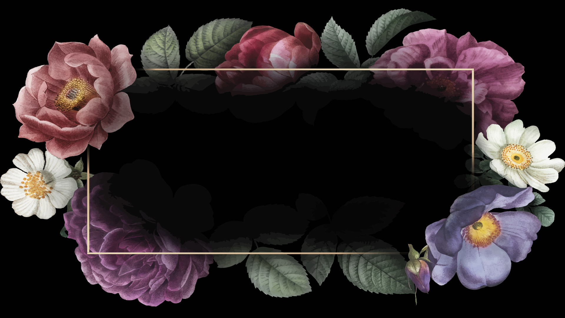 Floral Dream Powerpoint Templates Black, Border & Frames, Flowers